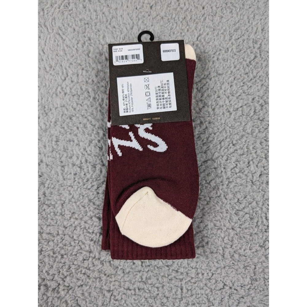 Vans Crew Socks Mens Womens 6.5-9 Burgundy Red Sunflower Plants Floral Athletic - Picture 3 of 4